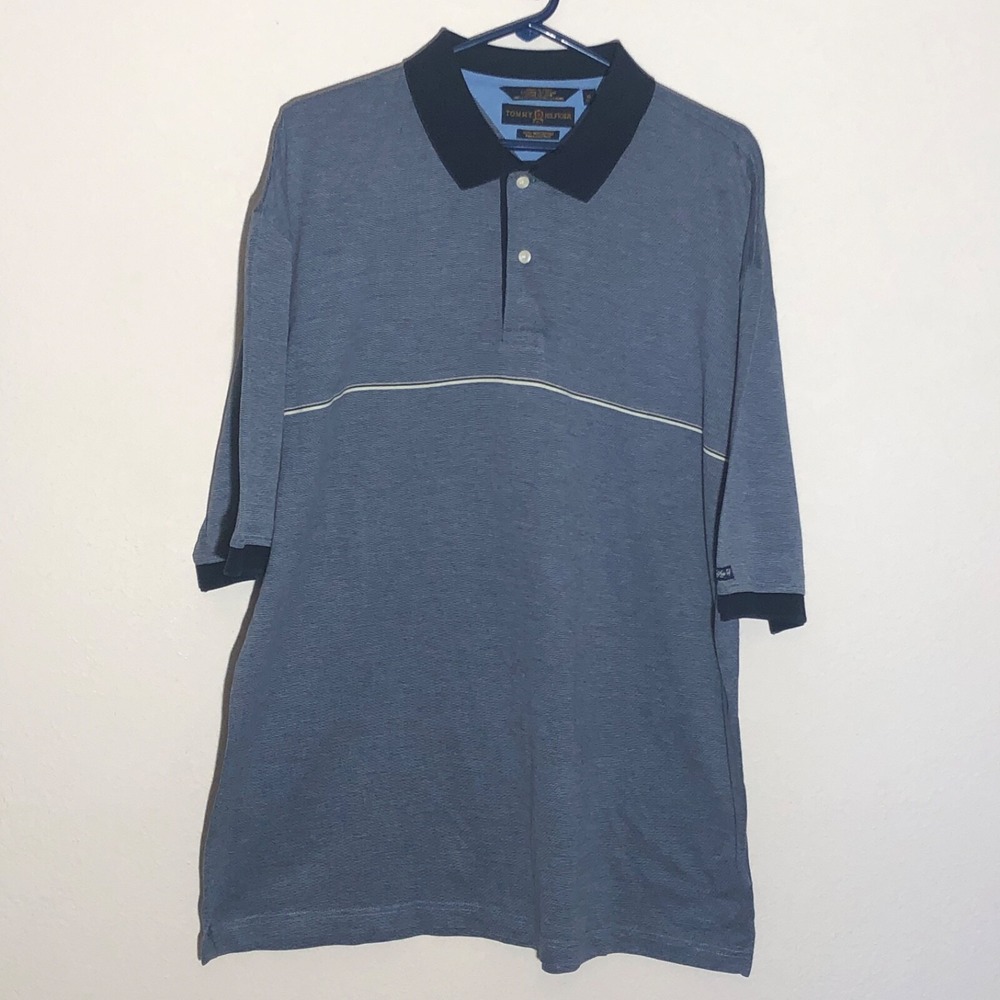 Tommy Hilfiger Shirt Mens XL Navy Blue Golf Polo Short Sleeve Pima Cotton Knit‎